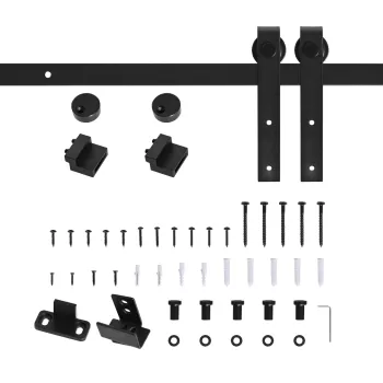 HOMCOM Kit pentru Usa Glisanta Capacitate Incarcare 20kg, Sina pentru Usi Glisante si Usi de 200cm cu Roti Stil Rustic, Negru imagine