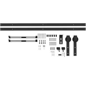 HOMCOM Kit pentru Usa Glisanta, Instalare Fara Perforare pentru o Singura Usa, Kit Modern de Feronerie pentru Usa Glisanta, 244x0.5x4 cm, Negru imagine