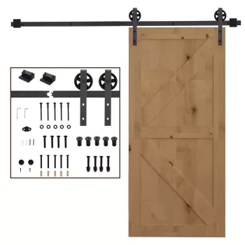 HOMCOM Kit Usa Glisanta 100kg max din Otel Carbon, pentru Usi Glisante cu Sina, 2 Manere, 2 Opritoare Usa, 2 Opritoare Podea, 183x4x0.6 cm imagine