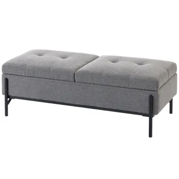 HOMCOM Lada-banca din tesatura tip in, banca de pat cu 2 compartimente, capace rabatabile si perne extra-groase, 117 x 50 x 44 cm | Aosom Romania imagine