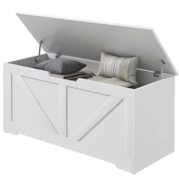 HOMCOM Lada de Depozitare cu Balamale de Siguranta, Banca Cutie de Depozitare, Lada pentru Jucarii, 100x40x45 cm, Alb | Aosom Romania imagine