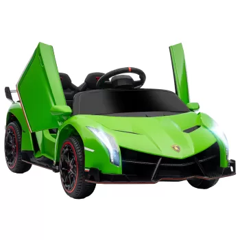 HOMCOM Lamborghini Veneno Electric cu Licenta 12V pentru Copii cu Usi Tip Fluture, Baterie Portabila, Claxon, pentru 3-6 ani, Verde | Aosom RO imagine