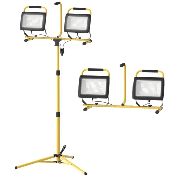 HOMCOM Lampa de Lucru LED Rezistenta la Intemperii cu Doua Capete si Suport cu Trepied, 75x62x170 cm, Galben | Aosom Romania imagine