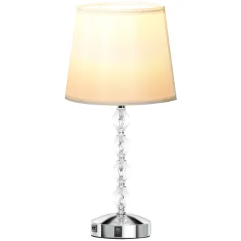 HOMCOM Lampa de Masa cu Buton si Port USB, Lampa Moderna din Metal, Sticla si Poliester, O23x45 cm, Argintiu | Aosom Romania imagine