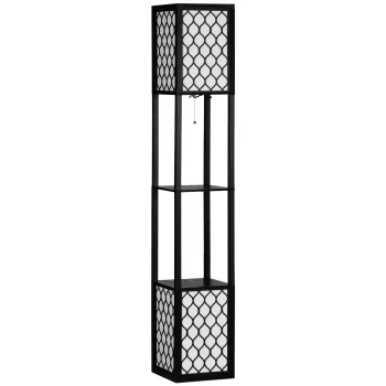 HOMCOM Lampa de podea coloana din MDF si plastic PP cu 2 rafturi, pentru camera de zi, studiu si dormitor, 26x26x156cm, alb si negru | AOSOM RO imagine