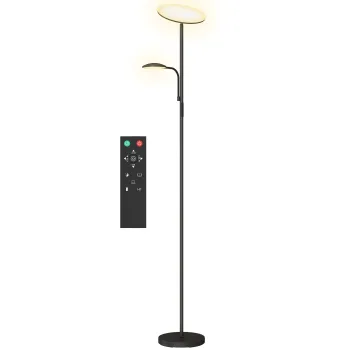 HOMCOM Lampa de Podea cu 2 Surse de Lumina Reglabile pe 4 Niveluri si Telecomanda, Neagra | Aosom Romania imagine