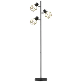 HOMCOM Lampa de Podea cu 3 Lumini Reglabile si Intrerupator cu Buton, Lampa Moderna din Metal, 41x28x169 cm, Negru | Aosom Romania imagine