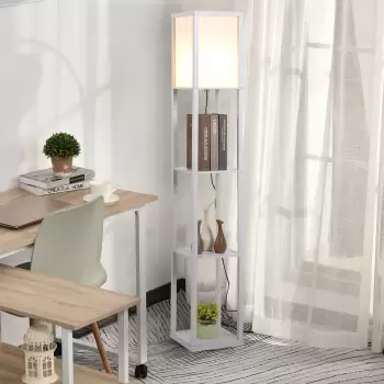 HOMCOM Lampa de Podea cu 3 Polite Integrate, Cuplare E27 Putere 40W, Mobilier Modern din MDF, 26x26x160cm, Alb imagine