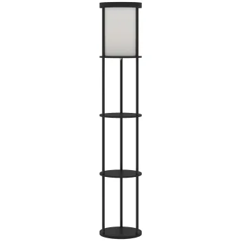 HOMCOM Lampa de podea cu 3 rafturi, design rotund, telecomanda, comutator de picior, temperatura de lumina reglabila, pentru living, Negru | Aosom Romania imagine