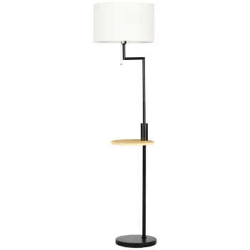 HOMCOM Lampa de podea cu etajera, Lampa de podea, Fermoar, E 27, 40 W, Bambus, Natural + Negru | Aosom Romania imagine