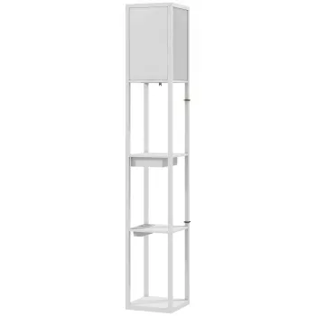 HOMCOM Lampa de podea cu raft in 3 trepte, comutator de picior, porturi USB, MDF, Alb | Aosom Romania imagine