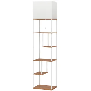 HOMCOM Lampa de podea cu rafturi Temperaturi de culoare reglabile 3000K-6500K Telecomanda Bec E27 Lemn natural | Aosom Romania imagine