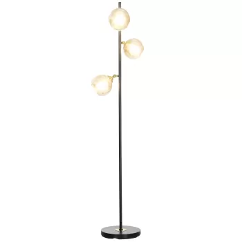 HOMCOM Lampa de Podea de 3 Lumini pentru Camera de Zi cu Abajur Glob din Sticla, Lampa Moderna Independenta pentru Dormitor, (Becul nu este inclus), Gri imagine