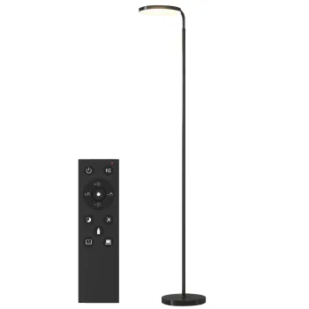 HOMCOM Lampa de Podea LED cu Cap Rotativ la 350? si Telecomanda Magnetica, Reglaj Continuu 3000K-6500K, Negru | Aosom Romania imagine