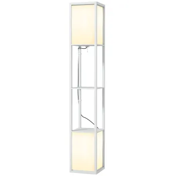 HOMCOM Lampa de Podea Moderna cu 2 Abajururi si 2 Rafturi, Lampa de Podea cu Intrerupator de Picior, 26x26x156 cm, Alb | Aosom Romania imagine