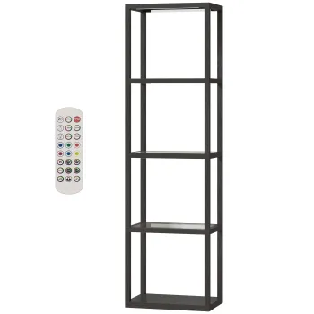 HOMCOM Lampa de podea RGB cu rafturi din sticla, lampa LED cu 4 niveluri cu telecomanda, sincronizare muzicala, negru | Aosom Romania imagine