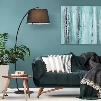 HOMCOM Lampa de Podea tip Arc Inalta cu Abajur Acoperit cu Tesatura, Baza Metalica, Comutator cu Pedala, Dormitor Sufragerie Negru imagine