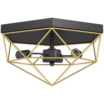 HOMCOM Lampa de Tavan Stil Industrial Geometrica cu 3 Suporturi E27 pentru Becuri LED, Negru si Auriu | Aosom Romania imagine