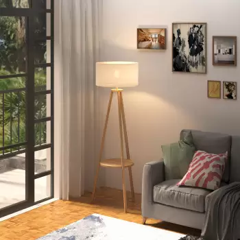 HomCom lampa din lemn, intrerupator pedala, inaltime 154cm | AOSOM RO imagine