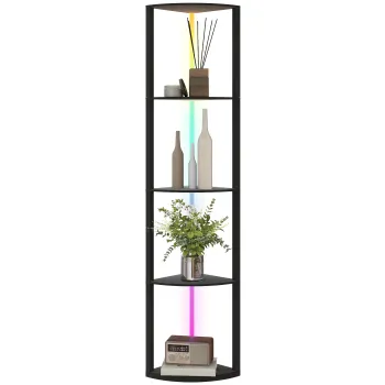 HOMCOM Lampa LED de Podea cu 5 Nivele, Reglabila, cu Raft, Schimbare de Culori RGB, Telecomanda | Aosom Romania imagine