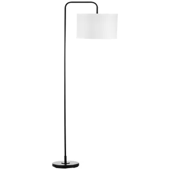 HOMCOM Lampadar Arcuit cu Abajur din Tesatura Efect In, Lampa Moderna din Otel cu Intrerupator de Picior, 64x38x163.5 cm, Alba si Neagra imagine