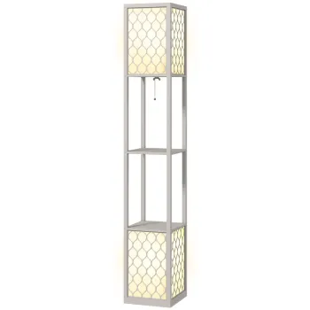 HOMCOM Lampadar cu rafturi 2 lampi 2 rafturi 4 nivele MDF gri model de fagure 26 x 26 x 156 cm gri | Aosom Romania imagine