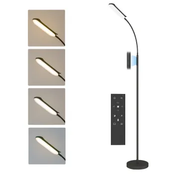HOMCOM Lampadar de podea de salon cu telecomanda, control tactil, temperatura culori si luminiozitate reglabile, negru | Aosom Romania imagine