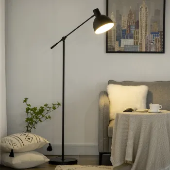 HOMCOM Lampadar de podea pentru living 40 W inaltime ajustabila, abajur si brat pivotant, comutator la picior, soclu E27, negru | Aosom Romania imagine