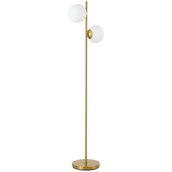 HOMCOM Lampadar design lampadar de podea salon neo-retro 2 Capete globuri max. 40 W metal aur | Aosom Romania imagine