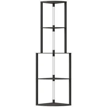 HOMCOM Lampadar pentru living, lampadar cu etajere de colt cu 4 nivele, luminozitate reglabila, 55,5 x 39,5 x 163 cm, negru | Aosom Romania imagine