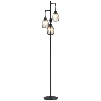 HOMCOM Lampadar stil industrial 40 W max. 3 abajururi din metal cu sarma cu luminozitate reglabila, suport E27, negru | Aosom Romania imagine