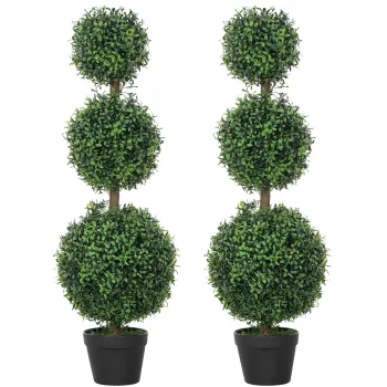 HOMCOM Lot de 2 arbori artificiali 101,6 cm 3 busoni de buxus topiaires planta falsa verde PE cu ghiveci interior si exterior | Aosom Romania imagine