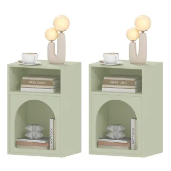 HOMCOM Lot de 2 mese de noapte, masa de noapte cu compartimente deschise, design aranjat, 40 x 30 x 60 cm, verde deschis | Aosom Romania imagine