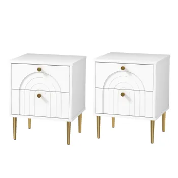 HOMCOM Lot de 2 noptiere cu 2 sertare si picioare din otel pentru camera de zi, dormitor - 40 x 35 x 50 cm, alb | Aosom Romania imagine