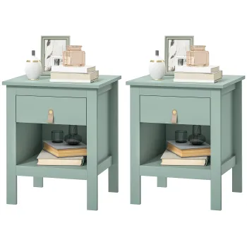 HOMCOM Lot de 2 noptiere cu sertar si compartiment deschis, 45 x 40 x 55 cm, verde | Aosom Romania imagine