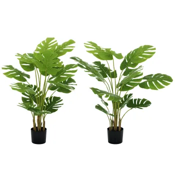HOMCOM Lot de 2 plante artificiale Monstera deliciosa cu ghiveci inclus, inaltime 120 cm, pentru interior, decor | Aosom Romania imagine