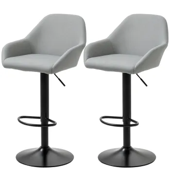 HOMCOM Lot de 2 scaune de bar cu spatar si suport pentru picioare, reglabil in inaltime si rotativ la 360?, gri | Aosom Romania imagine