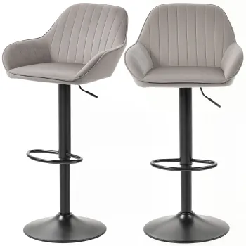 HOMCOM Lot de 2 scaune de bar, scaune de bar din catifea cu spatar, suport de picioare, inaltime reglabila si pivotante gri | Aosom Romania imagine