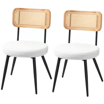 HOMCOM Lot de 2 scaune de bucatarie boho cu spatar din ratan pentru living, camera de zi, dormitor, alb | Aosom Romania imagine