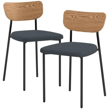 HOMCOM Lot de 2 scaune de dining cu picioare din otel, spate curbat si sezut tapitat, gri si efect de lemn natural | Aosom Romania imagine