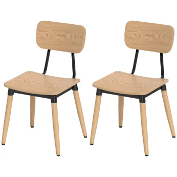 HOMCOM Lot de 2 scaune de dining moderne cu picioare din otel si spatar curbat, aspect lemn natural | Aosom Romania imagine