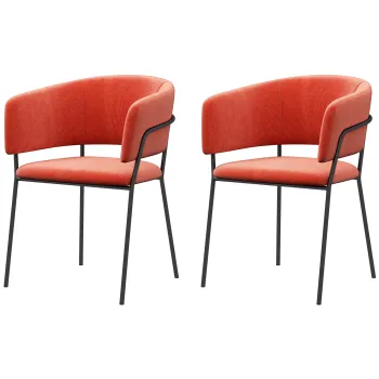 HOMCOM Lot de 2 scaune de dining picioare din otel, sezut tapitat in aspect de catifea, portocaliu | Aosom Romania imagine