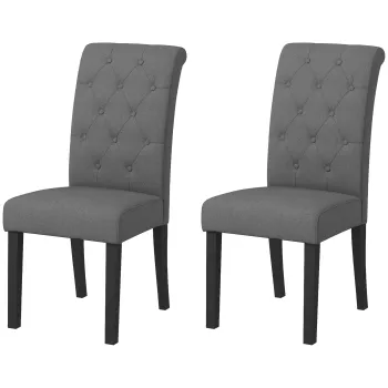 HOMCOM Lot de 2 scaune de Masa Scaun de Bucatarie Confortabil Picioare din Lemn Lin 47 x 61 x 101 cm gri inchis | Aosom Romania imagine