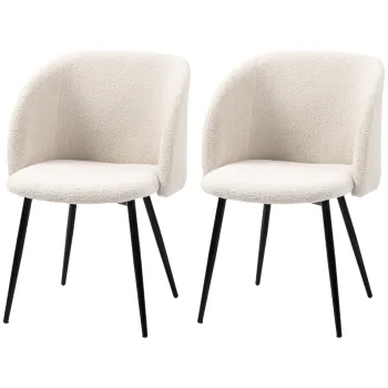 HOMCOM Lot de 2 scaune de sala de mese cu spatar din material textil efect lana buclata si picioare din otel 55 x 62 x 80 cm bej negru | Aosom Romania imagine