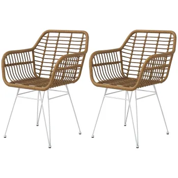 HOMCOM Lot de 2 scaune fotolii de dining design boem sezut din rachita sintetica picior din otel alb | Aosom Romania imagine