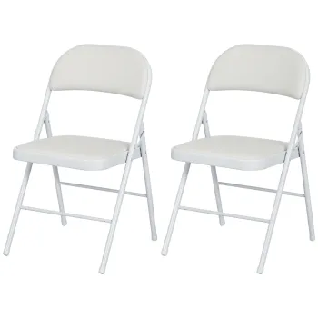 HOMCOM Lot de 2 scaune pliante scaune de masa portabile cadru din otel dim. 45l x 46L x 78I cm alb | Aosom Romania imagine