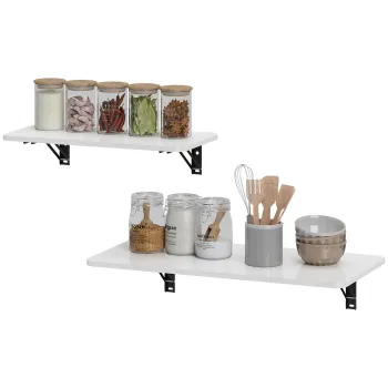 HOMCOM Lot de 2 tables pliantes murales, table murale rabattable en bois, pentru bucatarie, sufragerie, birou, alb lucios | Aosom Romania imagine