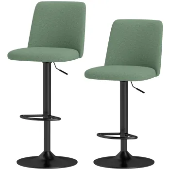 HOMCOM Lot de 2 taburete de bar pivotante captusite cu inaltime reglabila, cu spatar si suport pentru picioare, verde | Aosom Romania imagine