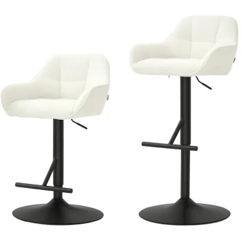 HOMCOM Lot de 2 taburete de bar, scaune de bar, inaltime reglabila, material textil efect in si baza din otel, 52,5 x 53 x 86,5-108 cm, crem | Aosom Romania imagine