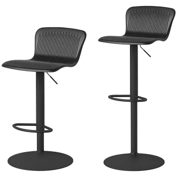HOMCOM Lot de 2 taburete de bar, scaune de bar reglabile in inaltime, spatar si suport pentru picioare, 38,5x40x76,5-97,5cm, negru | Aosom Romania imagine